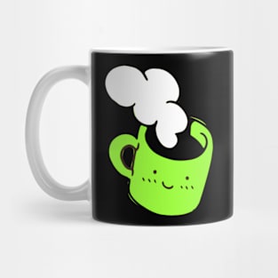 Cute Kawaii Coffee Cup With Steam In Green Mug